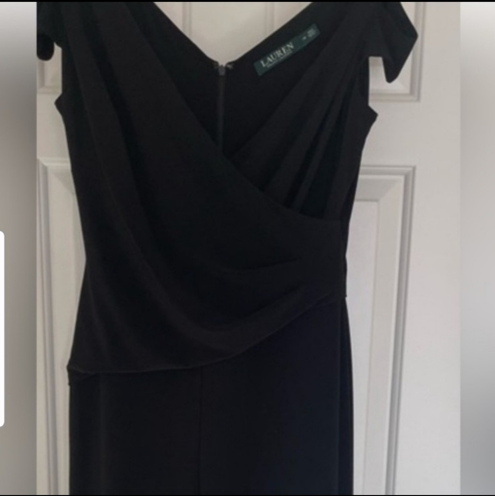 COPY $225 NEW LRL 10 TALL classy dressy black peep shoulder wideleg jumpsuit